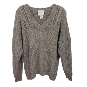 Express Handknitted Women's Cable Knit Dolman Ribbed Chunky Pom-Pom Sweater M